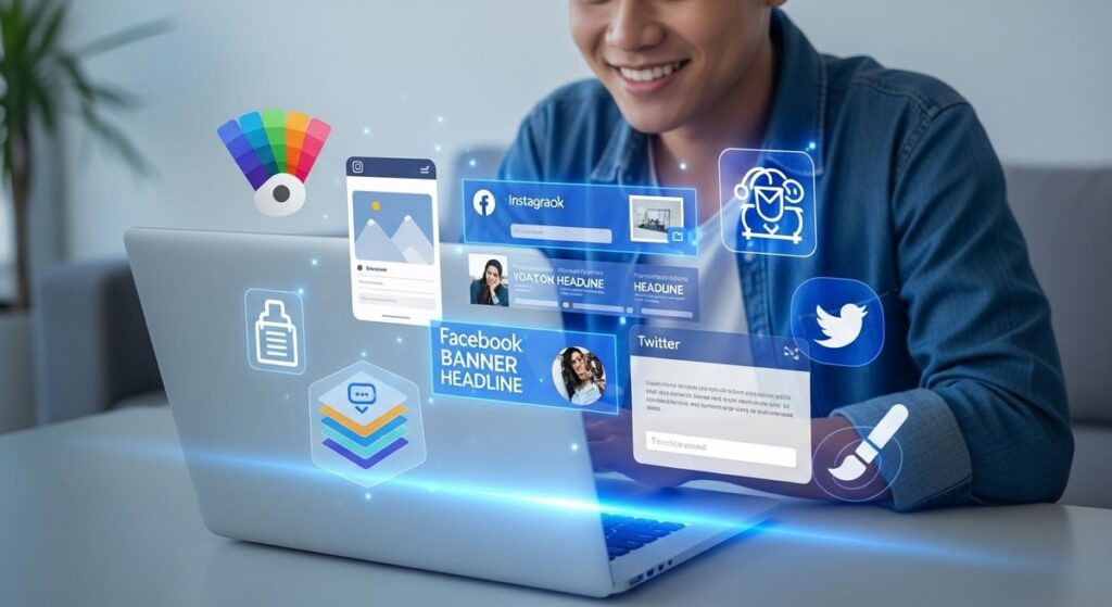 포토샵 없이 무료 디자인 툴로 SNS 콘텐츠를 쉽게 제작하는 모습.